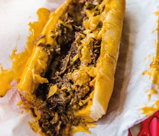 Delicious Burgers and Philly Cheese Steak, Scotland Close up of Philly Cheese Steak sandwich